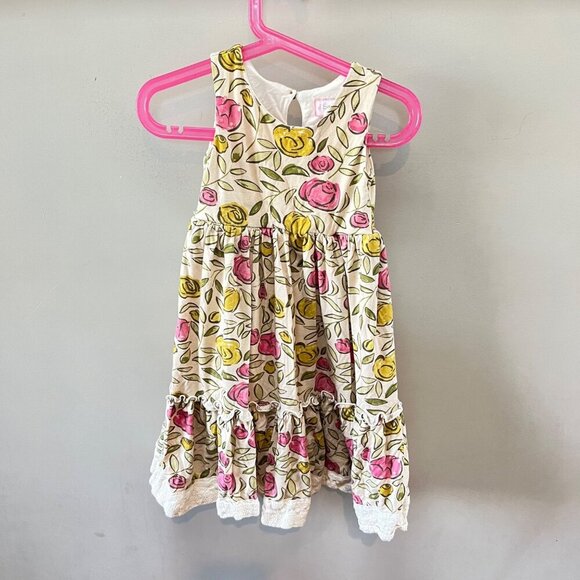 SweetHoney Toddler Girls Floral Tiered Dress 2T Cotton Blend Pink & Yellow Roses - Picture 1 of 4